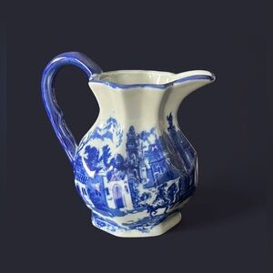 VINTAGE Victoria Ware Ironstone Flow Blue 5 1/2" tall Pitcher